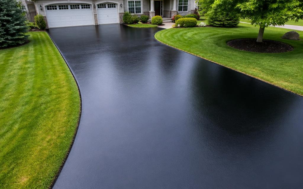 Residential driveway freshly sealed